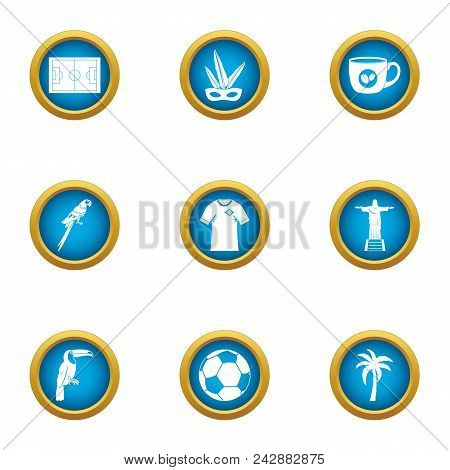 Brazil Country Icons Set. Flat Set Of 9 Brazil Country Vector Icons For Web Isolated On White Backgr