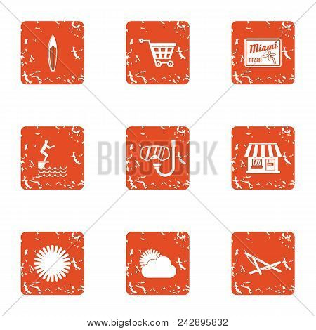 Sightseeing Tour Icons Set. Grunge Set Of 9 Sightseeing Tour Vector Icons For Web Isolated On White 