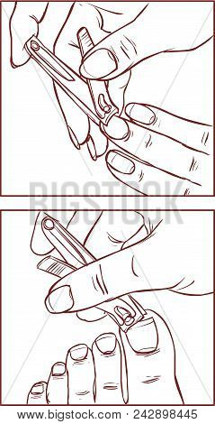 Woman Who Cuts Nails Of The Hands And Feet Using Nail Scissors