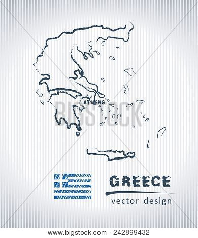 Greece Vector Chalk Drawing Map Isolated On A White Background