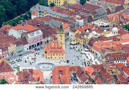 Brasov, Romania - June 04, 2014: Aerial View Of The Piata Sfatului Square In Brasov, Romania
