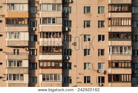 Balconies Of A Modern Pre-fabricated Building. Kiev, Ukraine