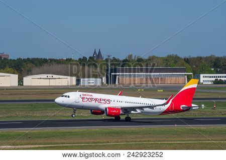 Berlin Germany - April 21. 2018: Iberia Express Airbus A320 Plane At Berlin Tegel Airport