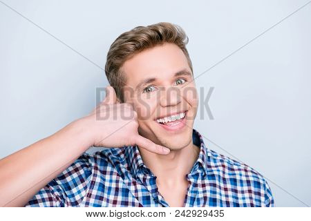 People Person Leisure Manager Call Center Help Listen Concept. Close Up Portrait Of Excited Surprise