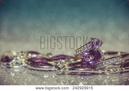 Silver Ring With Natural Amethyst Retro