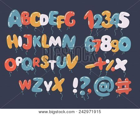 Vector Cartoon Illustration Of Colorful Balloon Font And Alphabet In Different Colors And Transparen