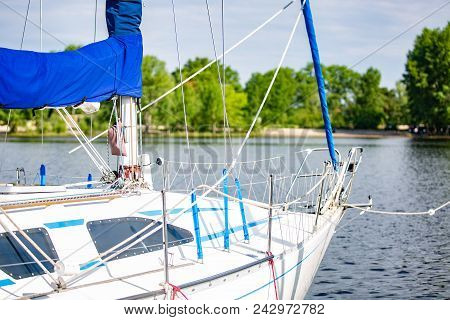 Handrails Of Stainless Steel Railings On The Nose Yachts On The River