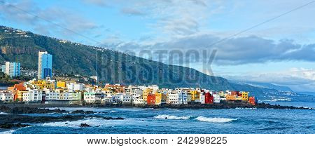 View Of Colourful Houses Of Punta Brava From Beach Jardin In Puerto De La Cruz, Tenerife, Canary Isl