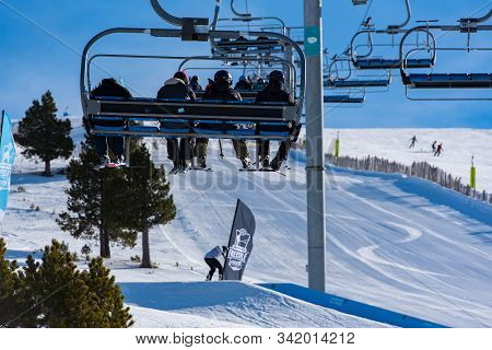 Grandvalira, Andorra : 2019 December 28 : People Having Fun In Sunny Day On Grandvalira Ski Station 