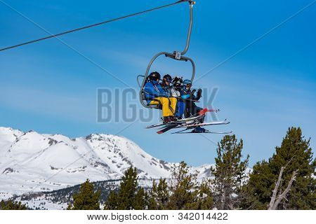 Grandvalira, Andorra : 2019 December 28 : People Having Fun In Sunny Day On Grandvalira Ski Station 