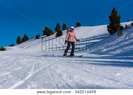Grandvalira, Andorra : 2019 December 28 : People Having Fun In Sunny Day On Grandvalira Ski Station 