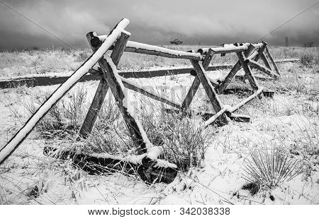 A Fence Blocking A Trail On South Table Mountain After A Large Snow Storm.