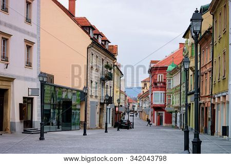 Cityscape Of Celje Old Town In Preshernova Street Slovenia