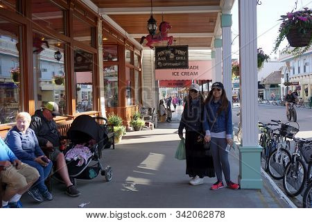 Mackinac Island, Michigan / United States - June 11, 2018: The Pink Pony Restaurant, Inside The Chip