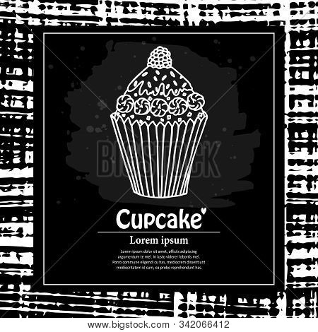 Creative Universal Card With Cupcake End Abstract Background. Hand Drawn Style Vector Card For Tea P