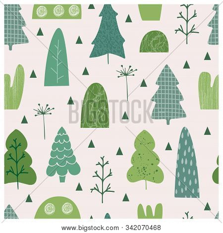 Trees Seamless Pattern. Spring Pattern Fortextile. Vector Illustration.