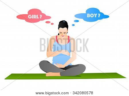 Happy Pregnant Girl Waiting For Baby Boy Or Girl