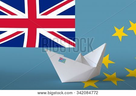 Tuvalu Flag Depicted On Paper Origami Ship Closeup. Handmade Arts Concept
