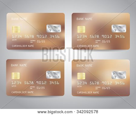 Realistic Detailed Credit Cards Set With Bronze Gold Abstract Metallic Foil Gradinet Design