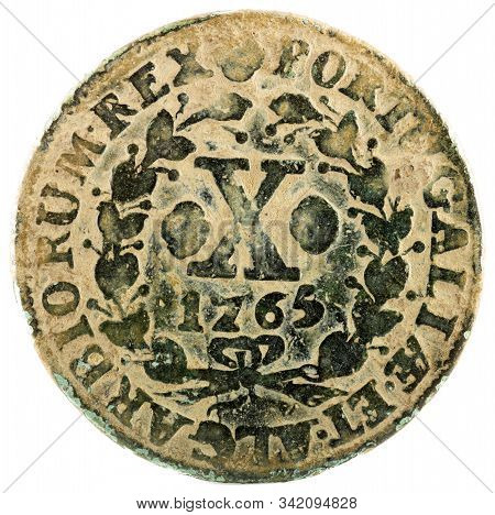 Ancient Copper Coin Of Portugal. 10 Reis Of Of King Jose I. 1765. Reverse.