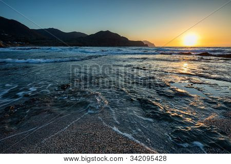 Sunrise On The Coast Of Isleta Del Moro. Natural Park Of Cabo De Gata. Andalucia. Spain.