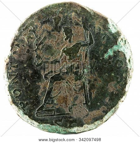 Ancient Roman Bronze Sestertius Coin Of Emperor Hadrian. Reverse.