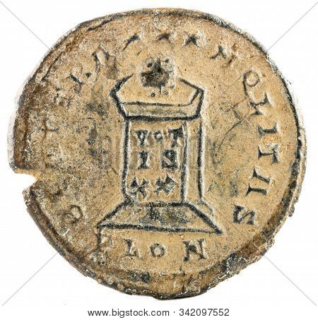 Ancient Roman Copper Coin Of Emperor Crispus. Reverse.