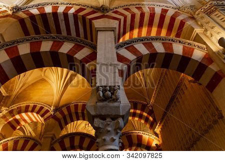 Cordoba. Spain. - October 25, 2015: Arches Of The Mosque-cathedral In Cordoba. This Mosque And Cathe