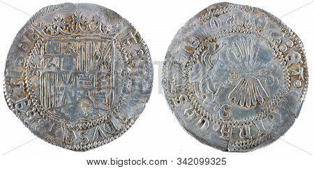Ancient Spanish Silver Coin Of The Kings Fernando E Isabel. Catholic Kings. Coined In Granada. Real.