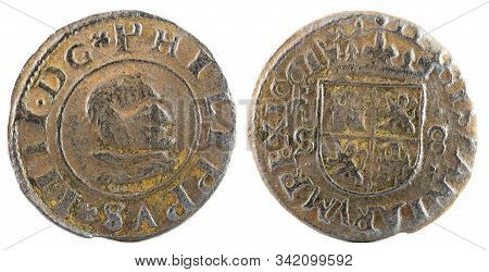 Ancient Spanish Copper Coin Of King Felipe Iv. 1661. Coined In Segovia. 8 Maravedis.
