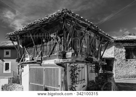 Horreo Asturiano. Asturian Barn. Popular Architecture In Los Callejos. Asturias. Spain.