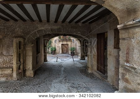 Typical Street In The Historical Town Of Pedraza. Segovia. Spain.