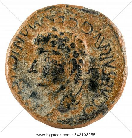 Ancient Roman Copper Coin. As Of Emperor Caligula. Coined In Segobriga. Obverse.