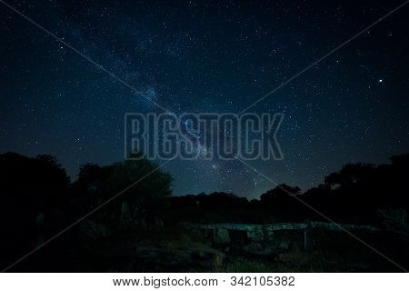 Milky Way Over An Old Bridge. Puente De Simon Ruano. Montehermoso. Extremadura. Spain.