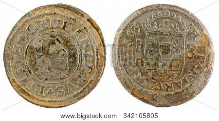 Ancient Spanish Copper Coin Of King Felipe Iv. 1663. Coined In Segovia. !6 Maravedis.