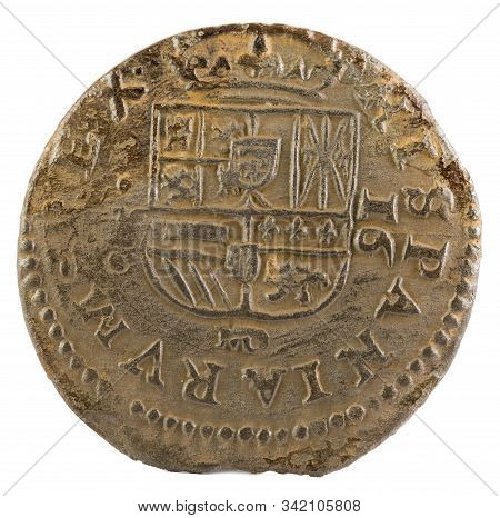 Ancient Spanish Copper Coin Of King Felipe Iv. 1661. !6 Maravedis. Reverse.