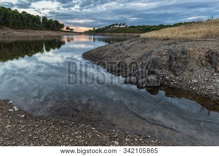 Sunset In The Gabriel And Galan Reservoir, Near Granadilla. Extremadura. Spain.