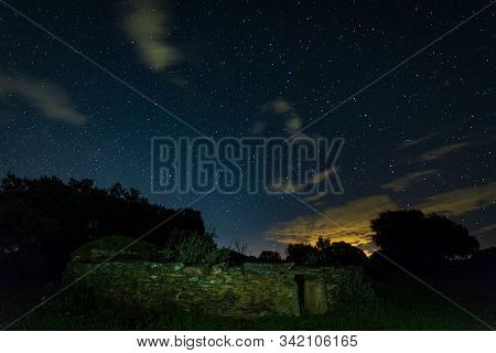 Night Landscape With Old Structure Near Montehermoso. Extremadura. Spain.