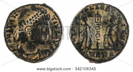 Ancient Roman Copper Coin Of Emperor Constantius.