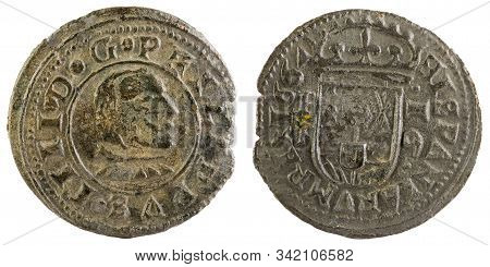 Ancient Spanish Copper Coin Of King Felipe Iv. 1664. !6 Maravedis.