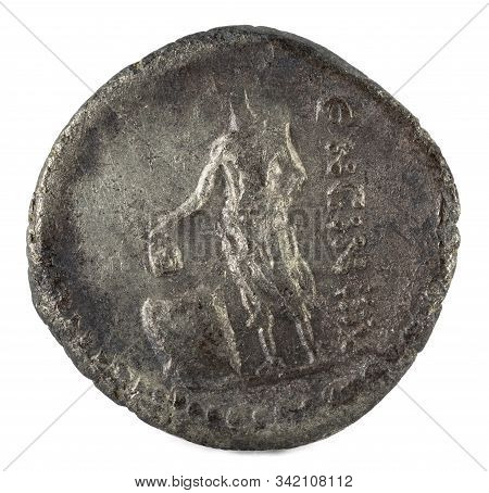 Roman Republic Coin. Ancient Roman Silver Denarius Of The Family Cassia. Reverse.