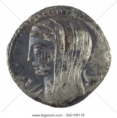 Roman Republic Coin. Ancient Roman Silver Denarius Of The Family Cassia. Obverse.