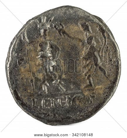 Roman Republic Coin. Ancient Roman Silver Denarius Of The Family Cornelia. Reverse.