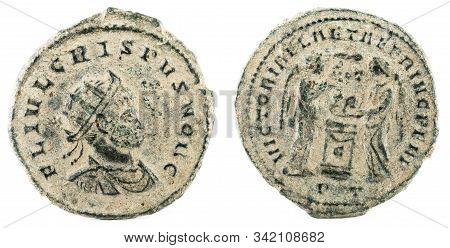 Ancient Roman Copper Coin Of Emperor Crispus.