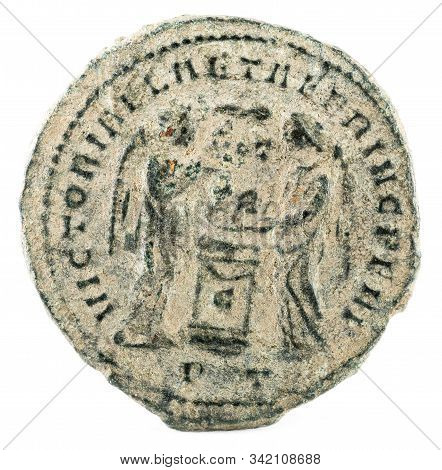 Ancient Roman Copper Coin Of Emperor Crispus. Reverse.