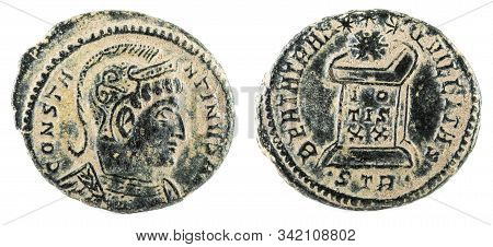 Ancient Roman Copper Coin Of Emperor Constantine I Magnus.