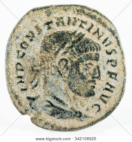 Ancient Roman Copper Coin Of Emperor Constantine I Magnus. Obverse.