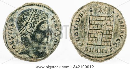 Ancient Roman Copper Coin Of Emperor Constantine I Magnus.