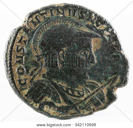 Ancient Roman Copper Coin Of Emperor Constantine I Magnus. Obverse.