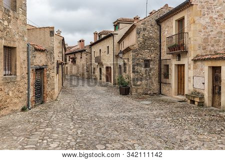 Typical Street In The Historical Town Of Pedraza. Segovia. Spain.